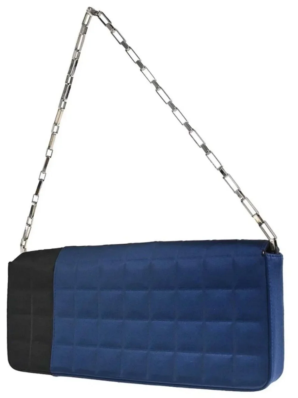 Chanel Blue Black Satin Choco Bar Handbag 197601